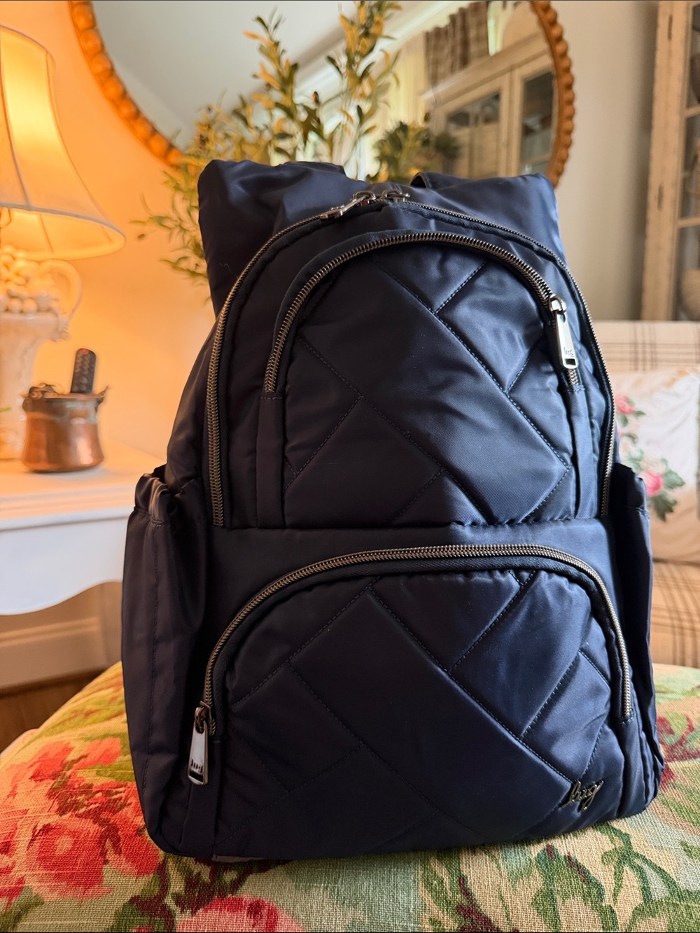 lug Quilted Navy Backpack with Multiple Zip Pockets